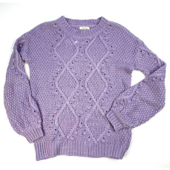Ultra Flirt Sweater Top XS Purple Chunky-Knit Crew - Picture 1 of 8